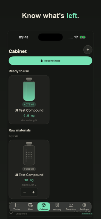 Cabinet — illustrated vials with live fill levels